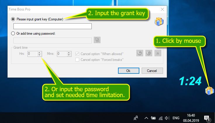 Parental Control Software Time Boss Faq How To Use Time Boss - you can change the time limit for the current day using any grant the child can do it himself or using the password