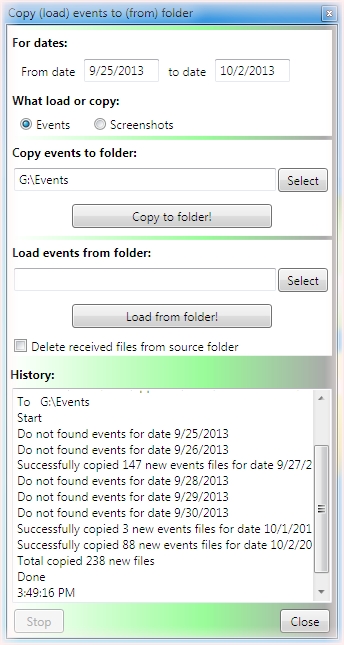 time tracking screenshot of export (import) window